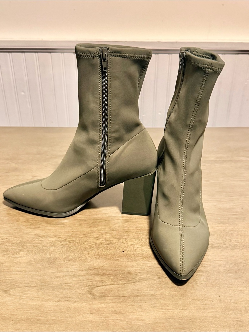 Aldo Olive Stretch-Knit Block Heel Ankle Boots